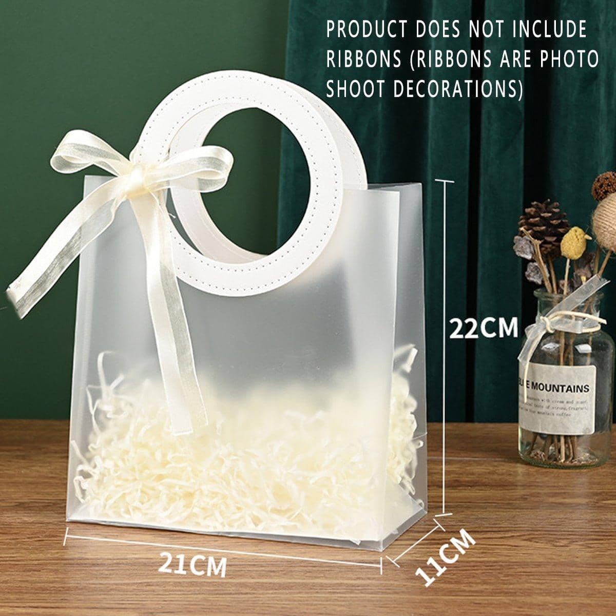 Frosted Gift Bags with Round Handles, Pack of 20 - Pink Handles, 210 x 220 x 110 mm - view 5