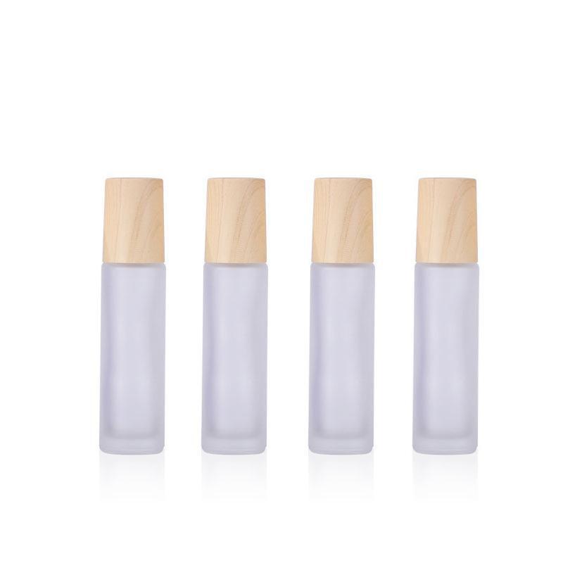 Frosted Glass Roll-On Bottles with Wood-Look Caps - 10ml, Pack of 5 - view 2