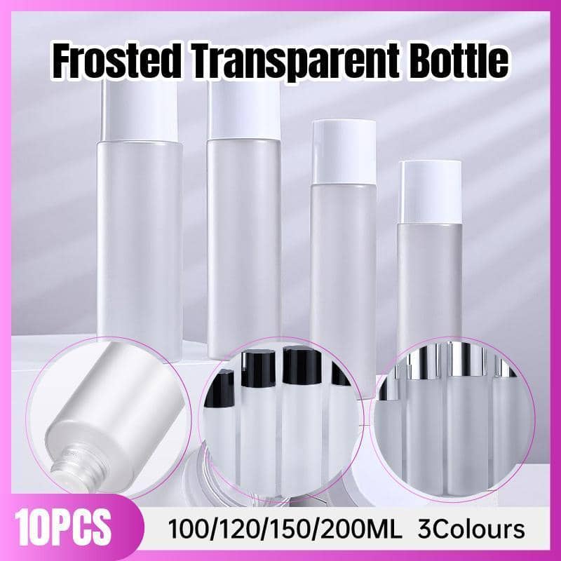 Frosted Plastic Skincare and Lotion Bottles with Screw Cap, Set of 10 - 120 ml, Black Cap - view 2