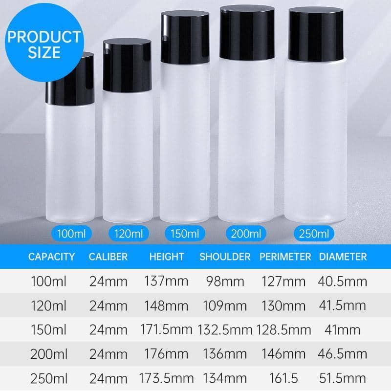 Frosted Plastic Skincare and Lotion Bottles with Screw Cap, Set of 10 - 150 ml, Black Cap - view 4