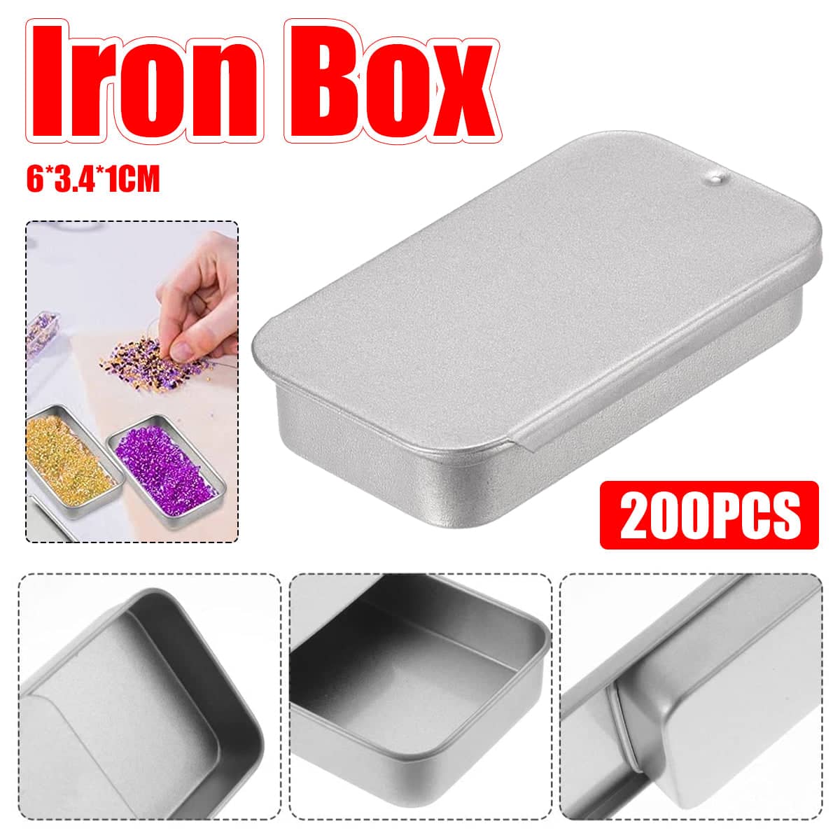 Frosted Silver Push Pull Tin Storage Boxes Pack of 200 for Travel, Beads and Small Items