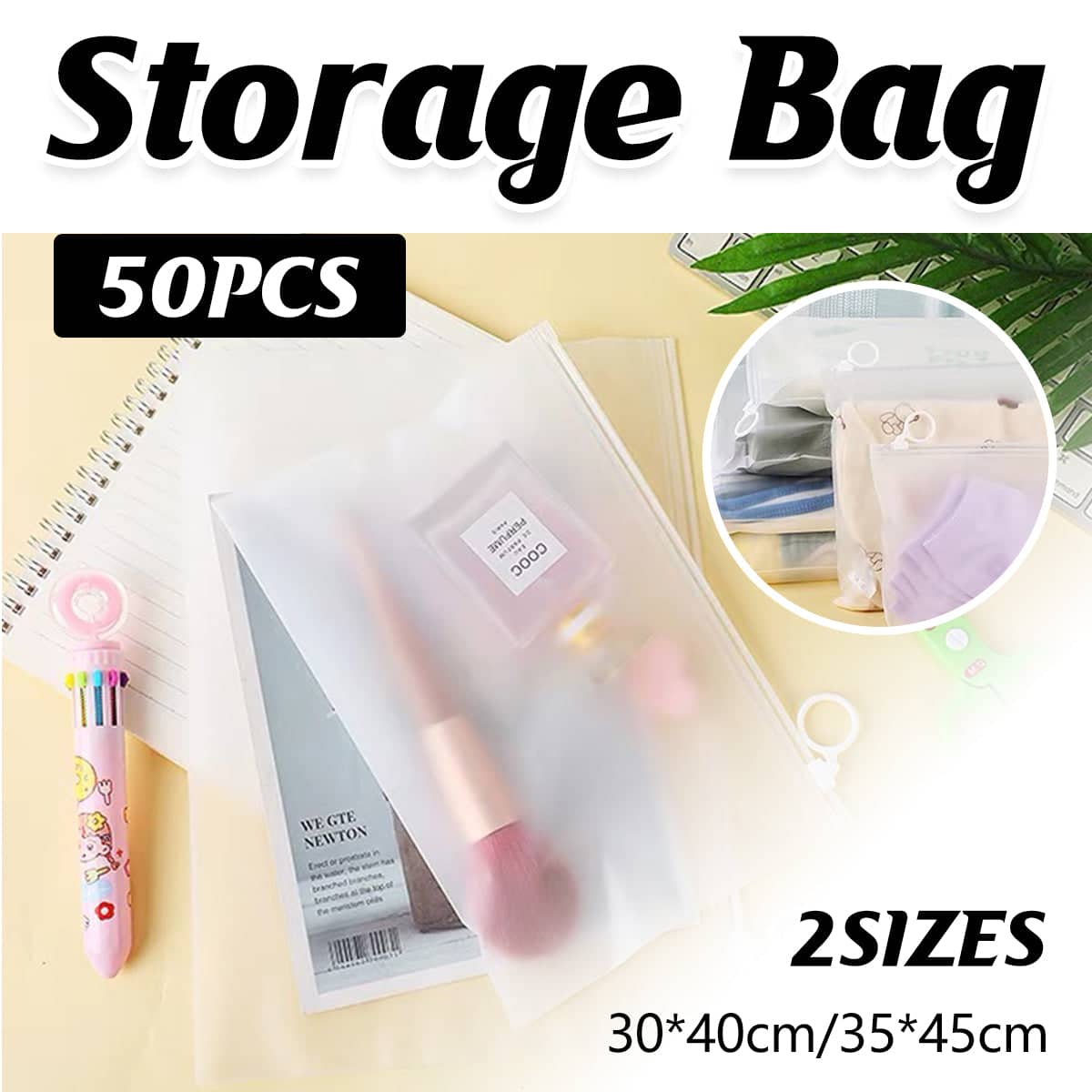 Frosted Zipper Storage Bags Waterproof, Pack of 50 - 35 x 45 cm - view 2