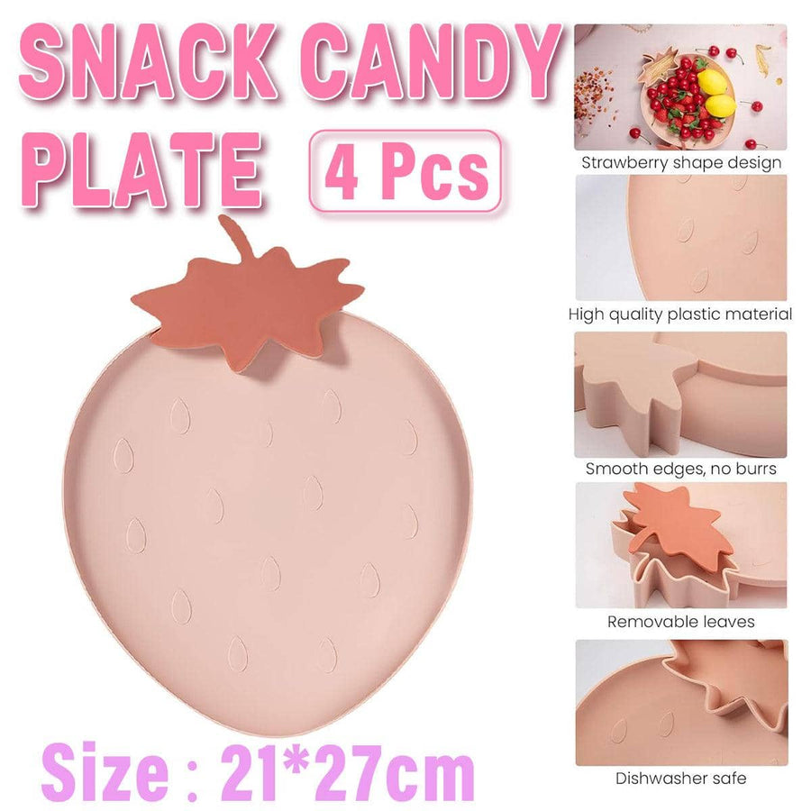 Fruit Plate Set - Strawberry Snack Serving Plates, Pink, Pack of 4