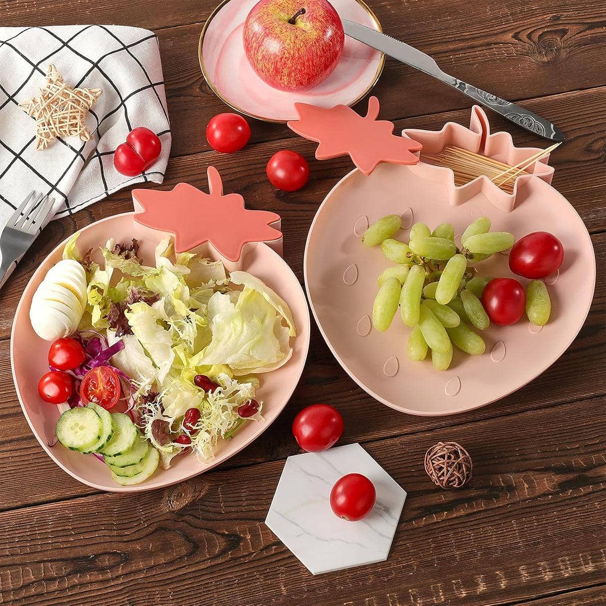 Fruit Plate Set - Strawberry Snack Serving Plates, Pink, Pack of 4 - view 4