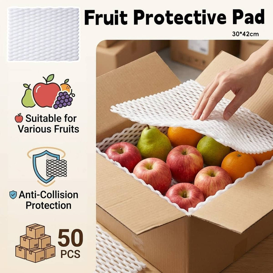 Fruit Protective Foam Mesh Pads, 50 Pack, 30 x 42 cm, White