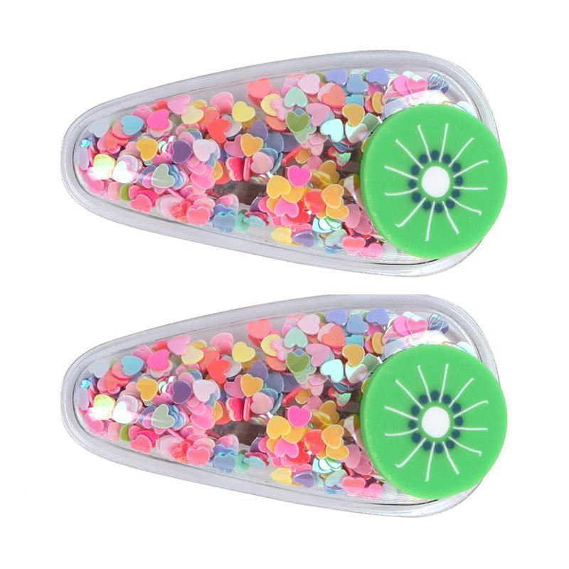 Fruit Sequin Hair Clips for Girls - Kiwi Fruit, Pack of 2