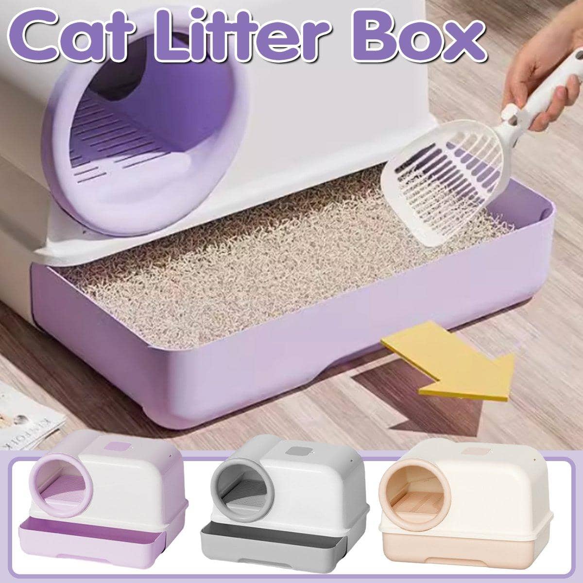 Fully Enclosed Cat Litter Box with Drawer - Yellow - view 2