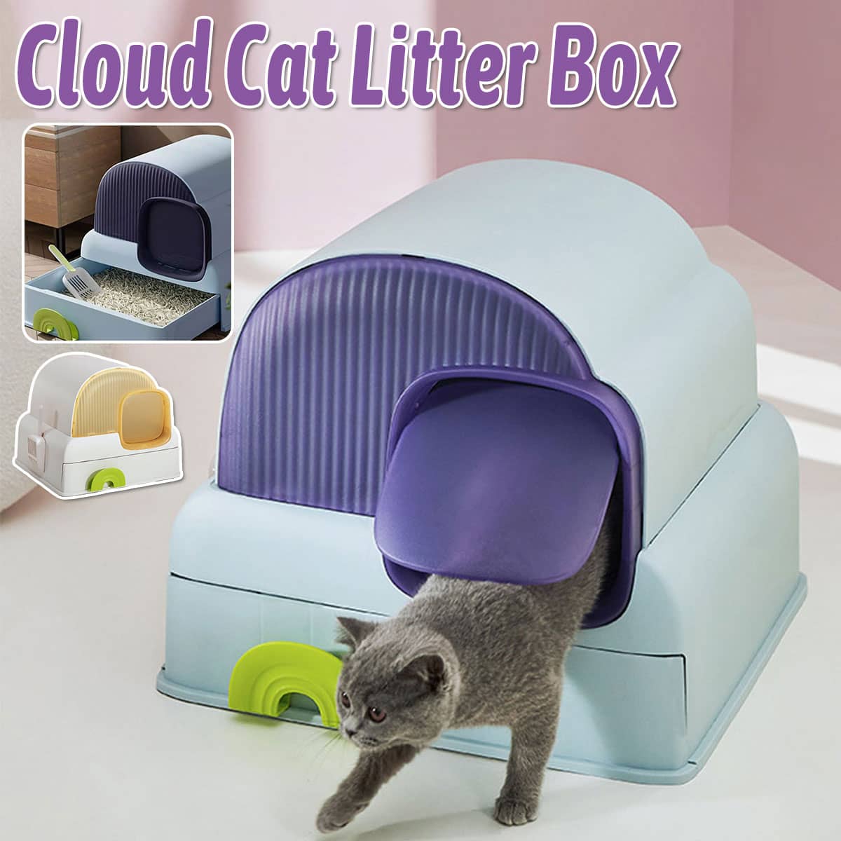 Fully Enclosed Cloud House Cat Litter Box with Pull-Out Drawer - Champagne - view 2