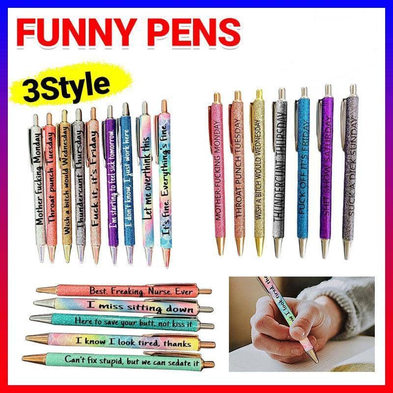 Funny Ballpoint Pen Set Glitter Office Novelty Gift - Pack of 9 - view 2