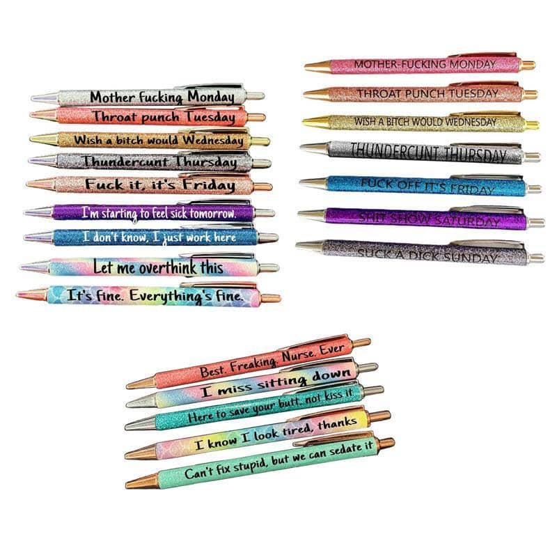 Funny Ballpoint Pen Set Glitter Office Novelty Gift - Pack of 9 - view 3