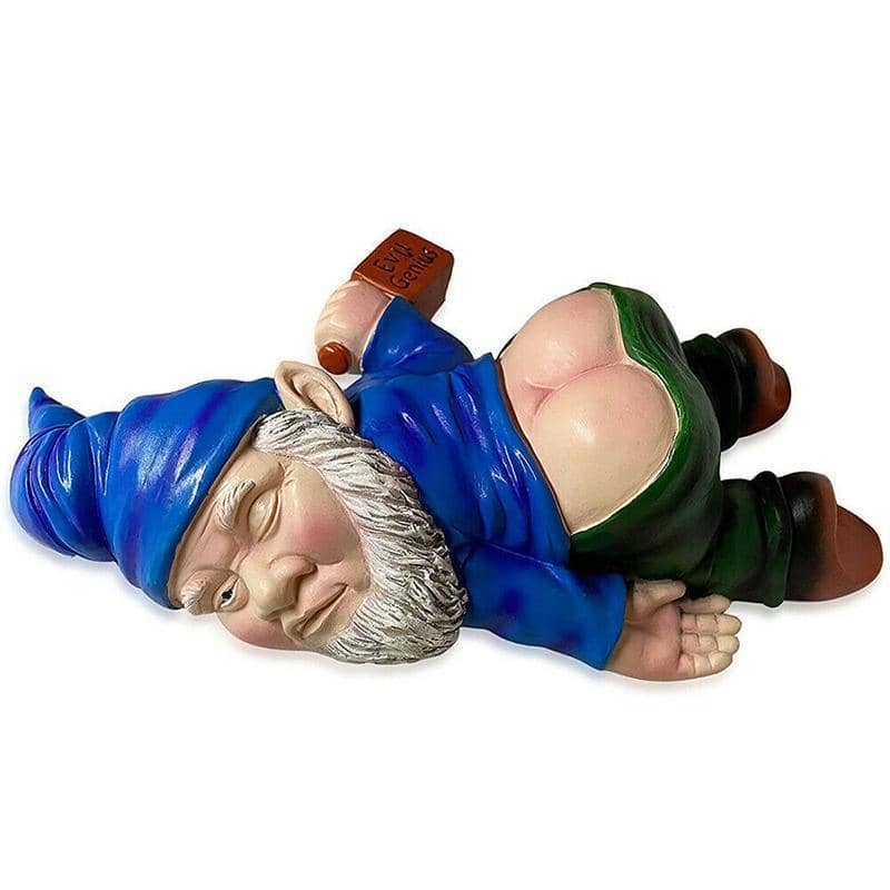 Funny Drunk Dwarf Garden Gnome Statue, Passed Out Yard Ornament - view 2