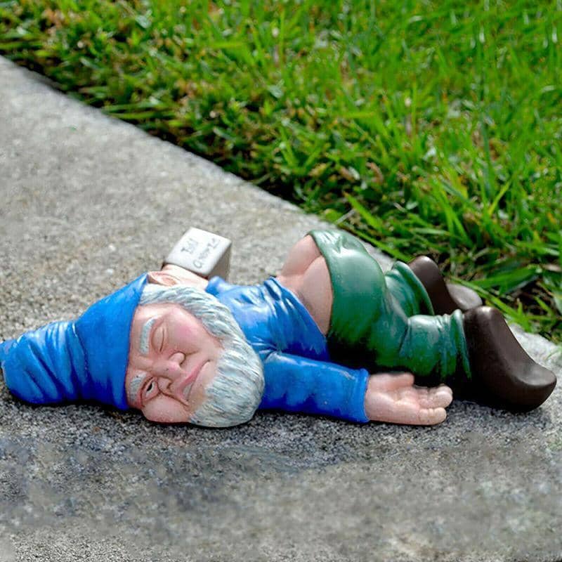 Funny Drunk Dwarf Garden Gnome Statue, Passed Out Yard Ornament - view 3
