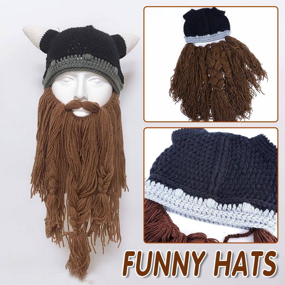 Funny Viking Beard Knitted Hat, Warm Beanie for Costume Parties