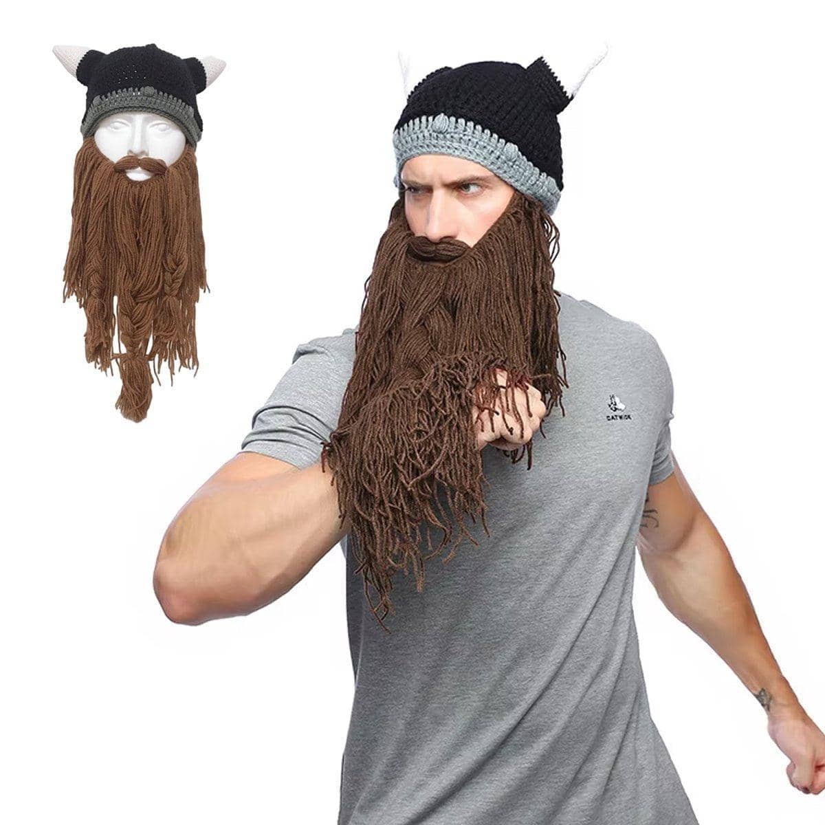 Funny Viking Beard Knitted Hat, Warm Beanie for Costume Parties - view 4