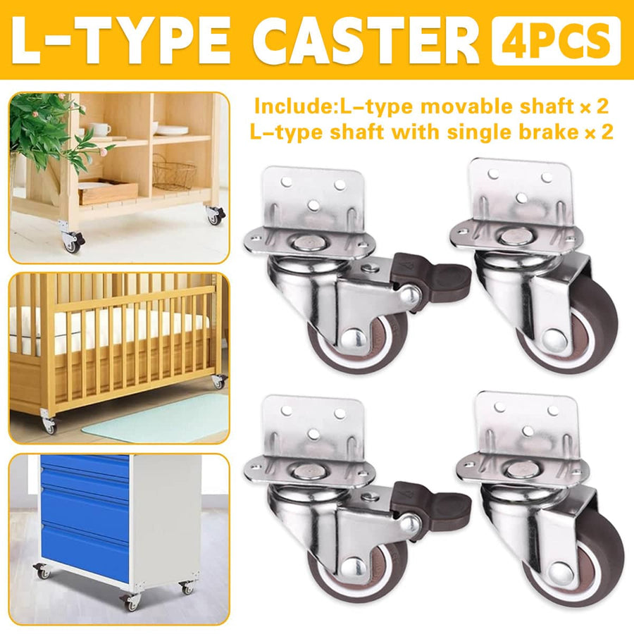Furniture Castors L-Shaped 90 Degree, 32 mm Wheels, Set of 4