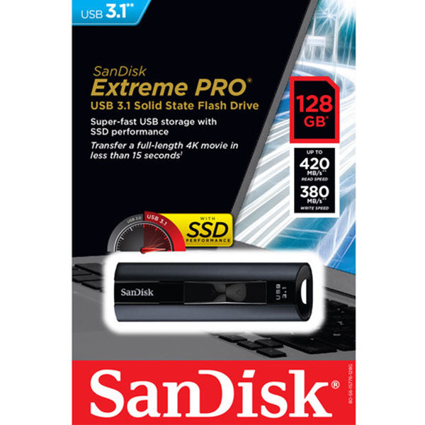 SanDisk Extreme PRO 128GB USB 3.2 Solid State Flash Drive with 420MB/s Read Speed