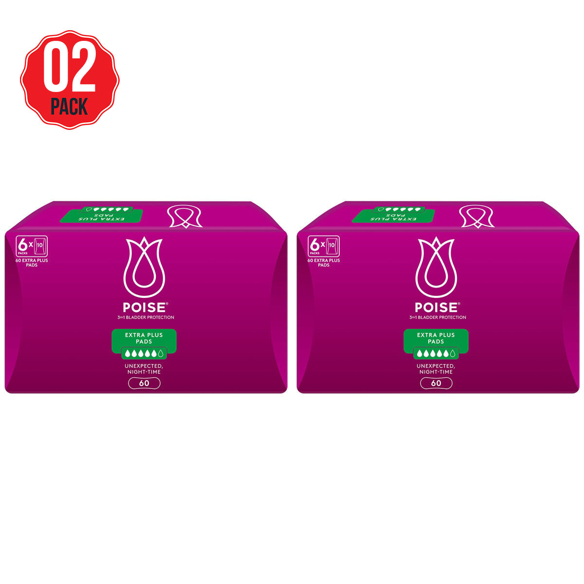 Poise Extra Plus Pads 2 x 60 Pack - SuperSaverAU - view 1