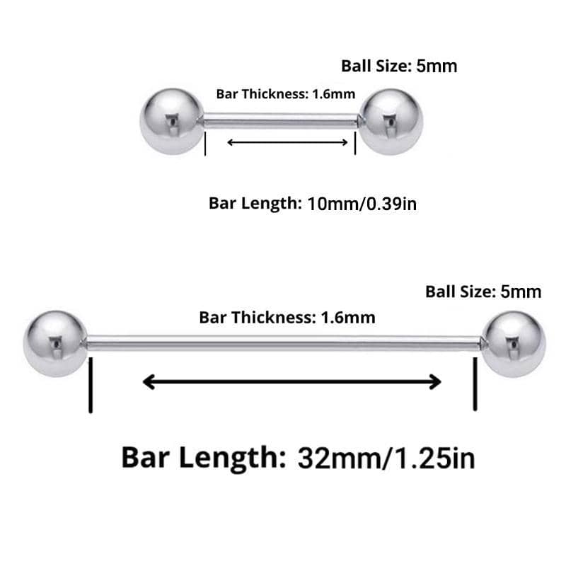 G23 Titanium Straight Barbell Piercing Jewellery - 10 mm, Silver - view 4