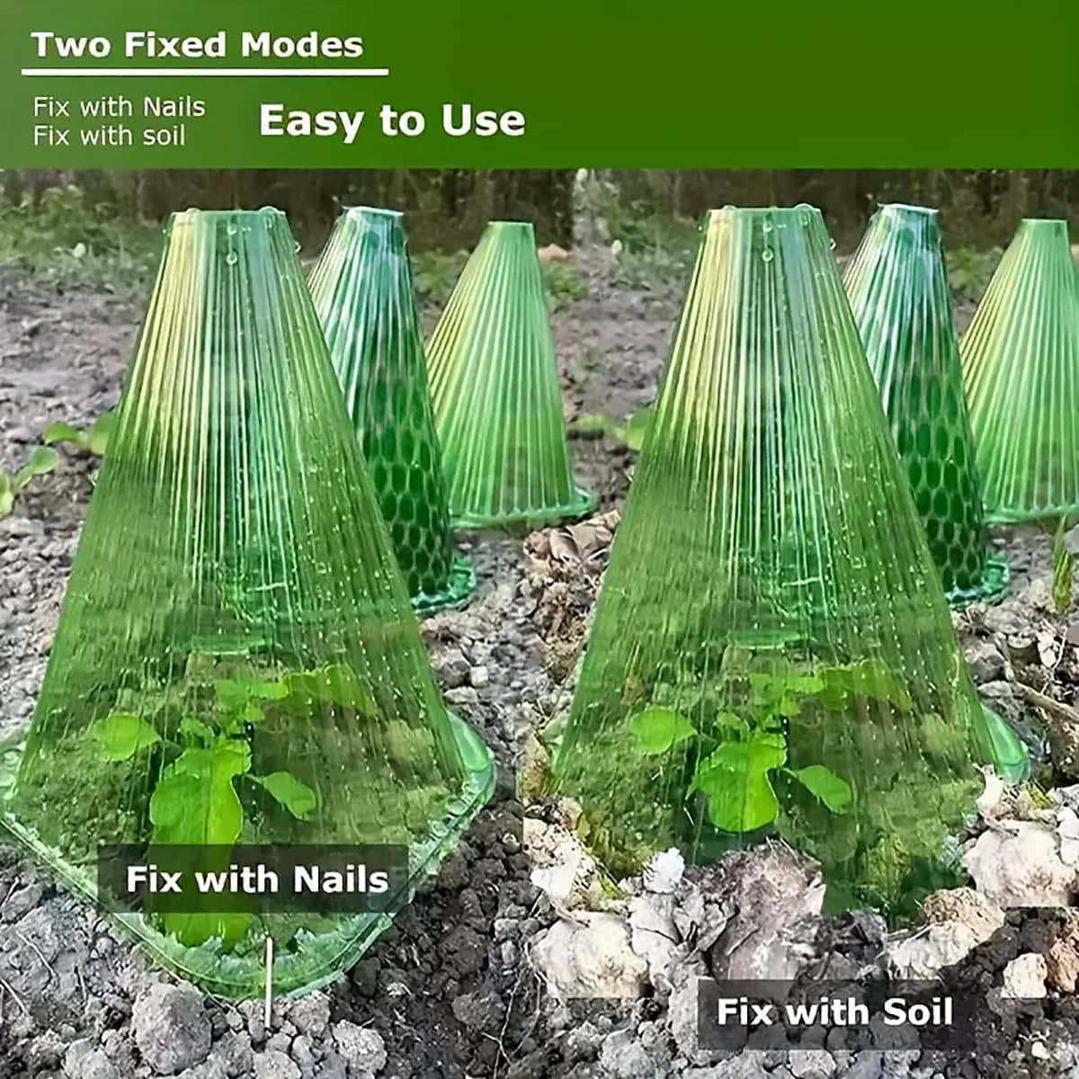 Garden Plant Cloche Seedling Cover, Set of 26 Reusable Green Plastic Anti-Pest - view 5