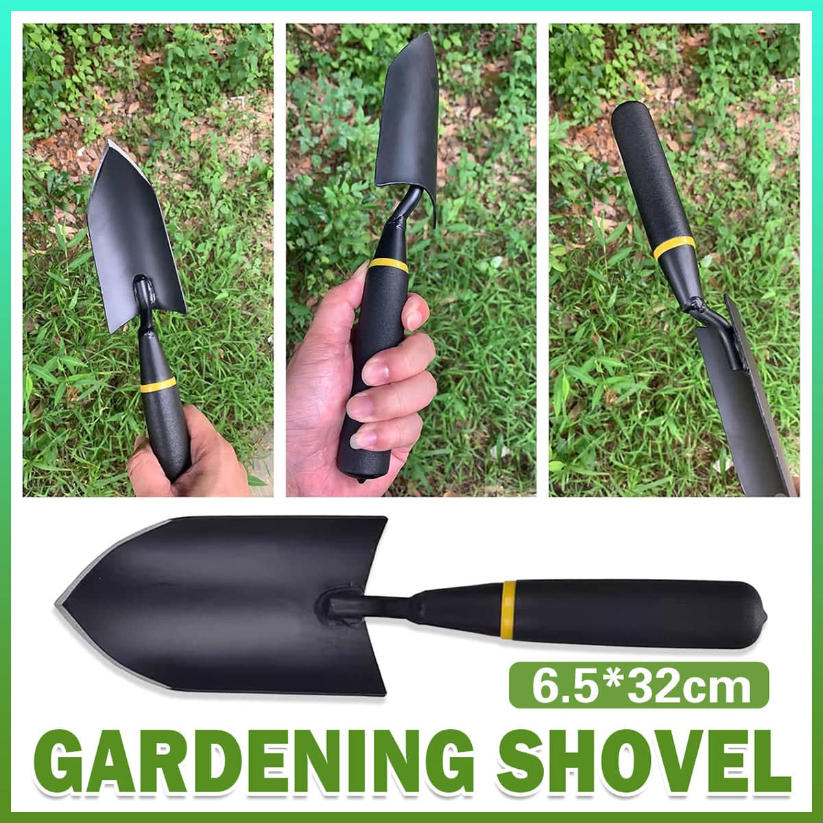 Garden Shovel with Resin Rubber Grip, 32 cm, Black and Yellow