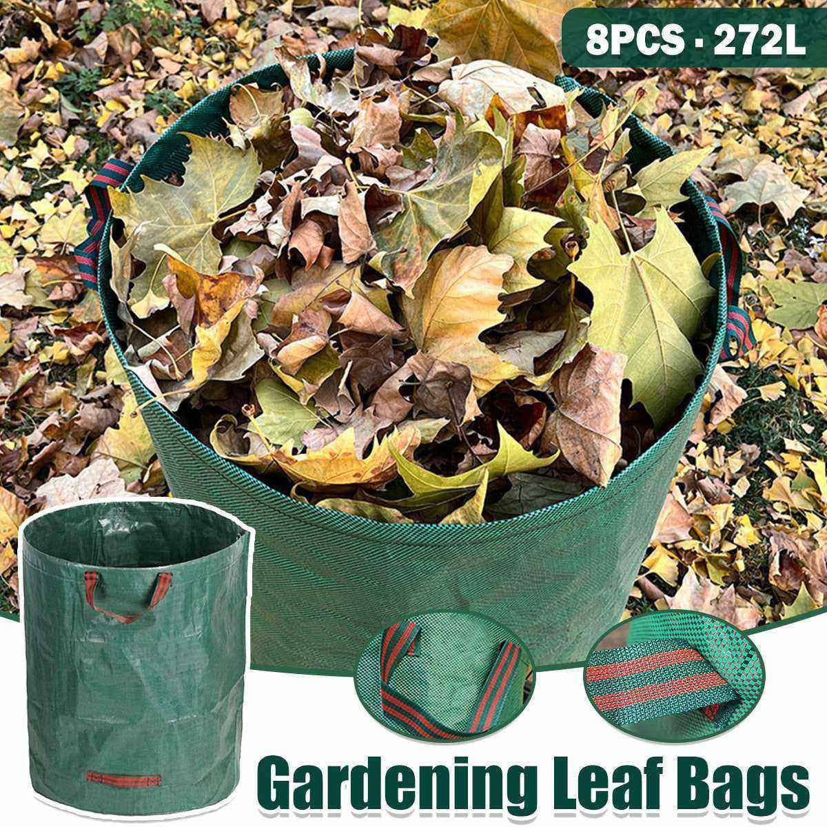 Garden Waste Bags 8 Pack 272L Reusable Heavy Duty Leaf Collection Sacks - Green