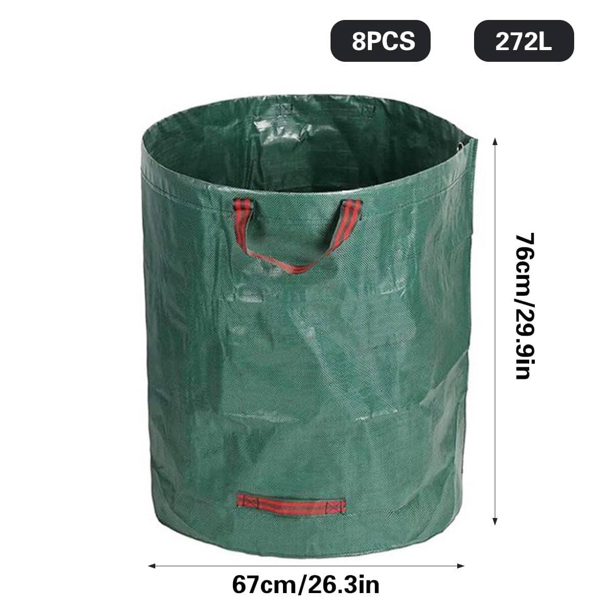 Garden Waste Bags 8 Pack 272L Reusable Heavy Duty Leaf Collection Sacks - Green - view 3