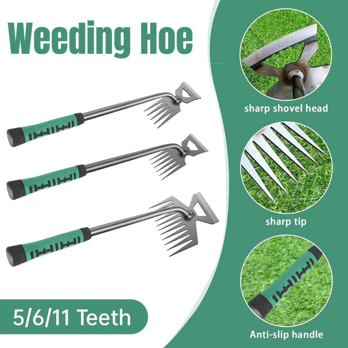 Garden Weeding and Digging Tool with Anti-Slip Handle - 6 Teeth - view 2