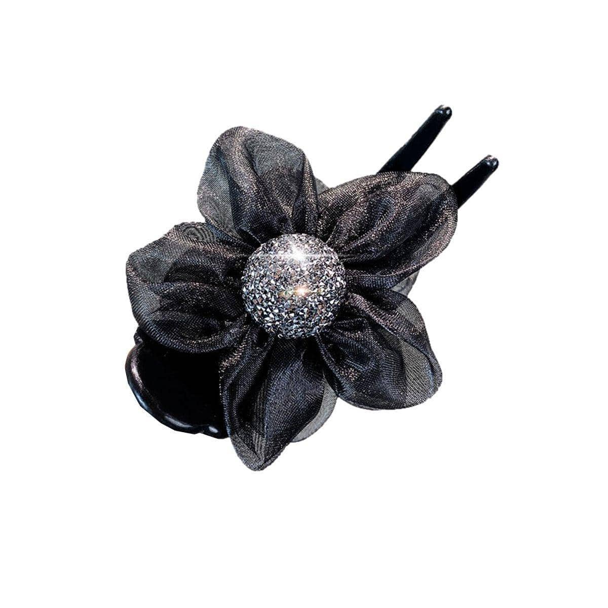 Gauze Flower Hair Claw Clip for Women - Black