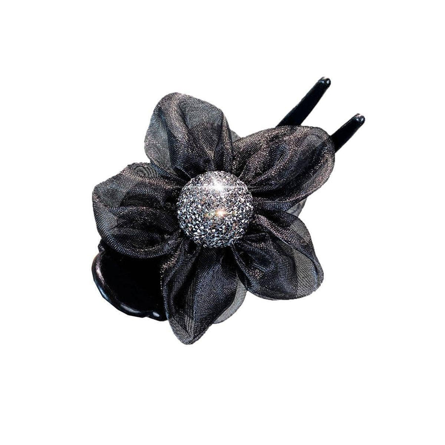 Gauze Flower Hair Claw Clip for Women - Black