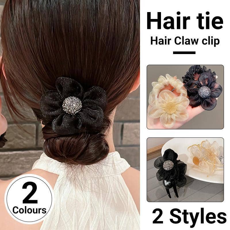 Gauze Flower Hair Claw Clip for Women - Black - view 2
