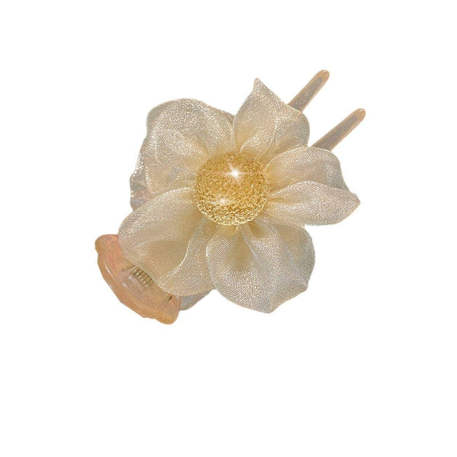 Gauze Flower Hair Claw Clip for Women - Champagne