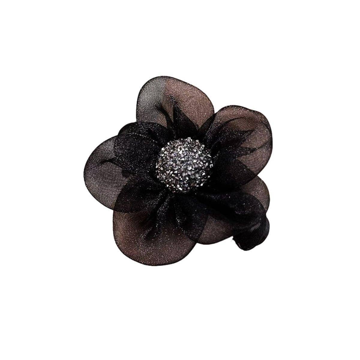 Gauze Flower Hair Tie for Women - Black