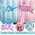 Gender Reveal Party Decorations with Boy and Girl Foil Balloons and Fringe Curtains, Pack of 4