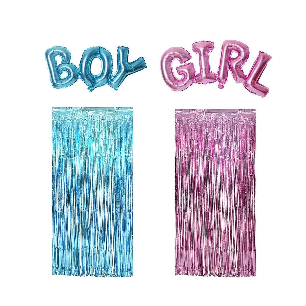 Gender Reveal Party Decorations with Boy and Girl Foil Balloons and Fringe Curtains, Pack of 4 - view 2