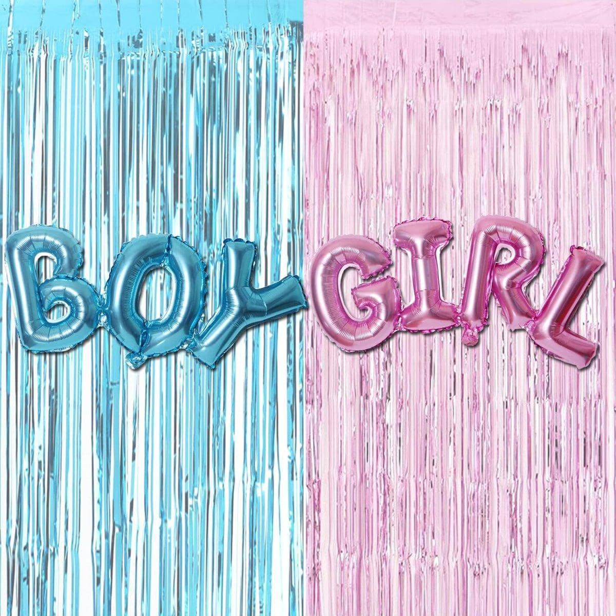 Gender Reveal Party Decorations with Boy and Girl Foil Balloons and Fringe Curtains, Pack of 4 - view 4