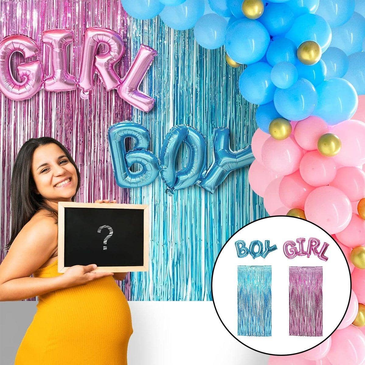 Gender Reveal Party Decorations with Boy and Girl Foil Balloons and Fringe Curtains, Pack of 4 - view 5
