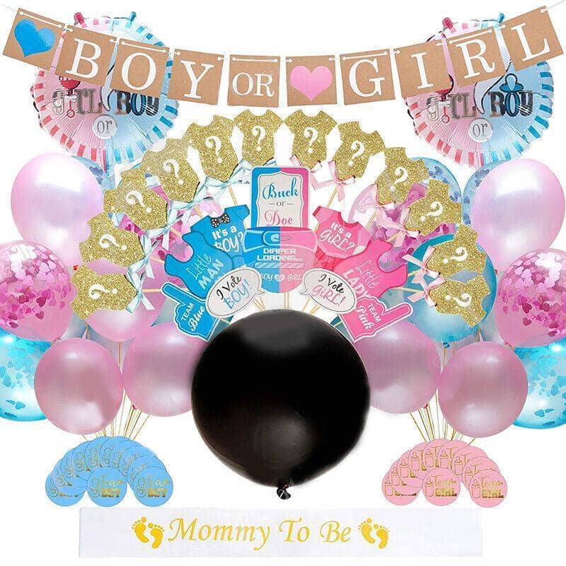 Gender Reveal Party Kit, 93 Piece Set with Balloons and Banner