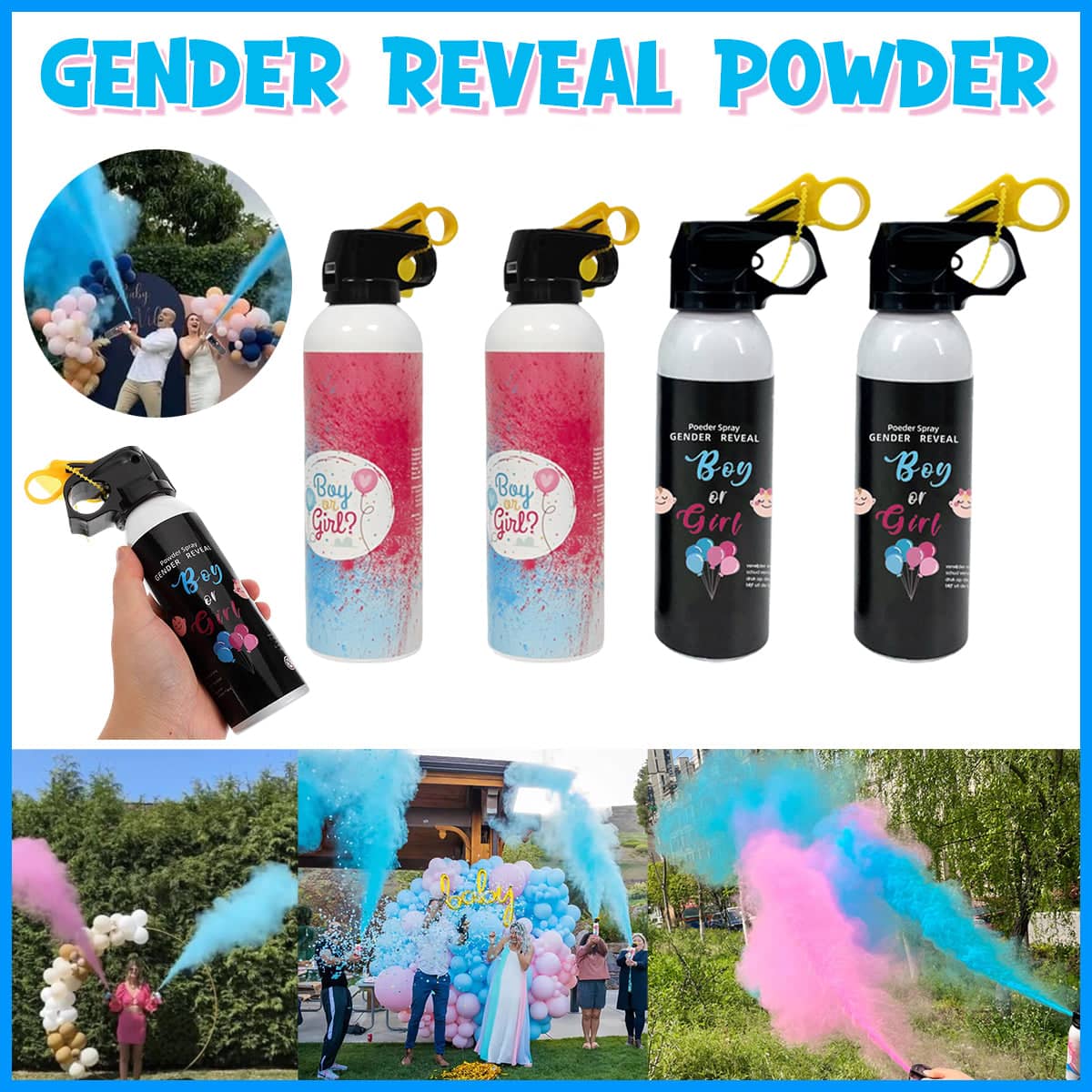 Gender Reveal Powder Blaster Spray - Pink Powder, Black Bottle - view 2