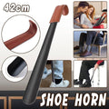 Genuine Leather Shoe Horn 42cm Stainless Steel with Black Metal and Brown Leather Handle