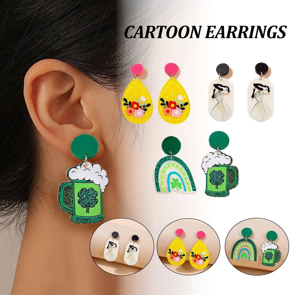 Geometric Acrylic Stud Earrings - White - view 2