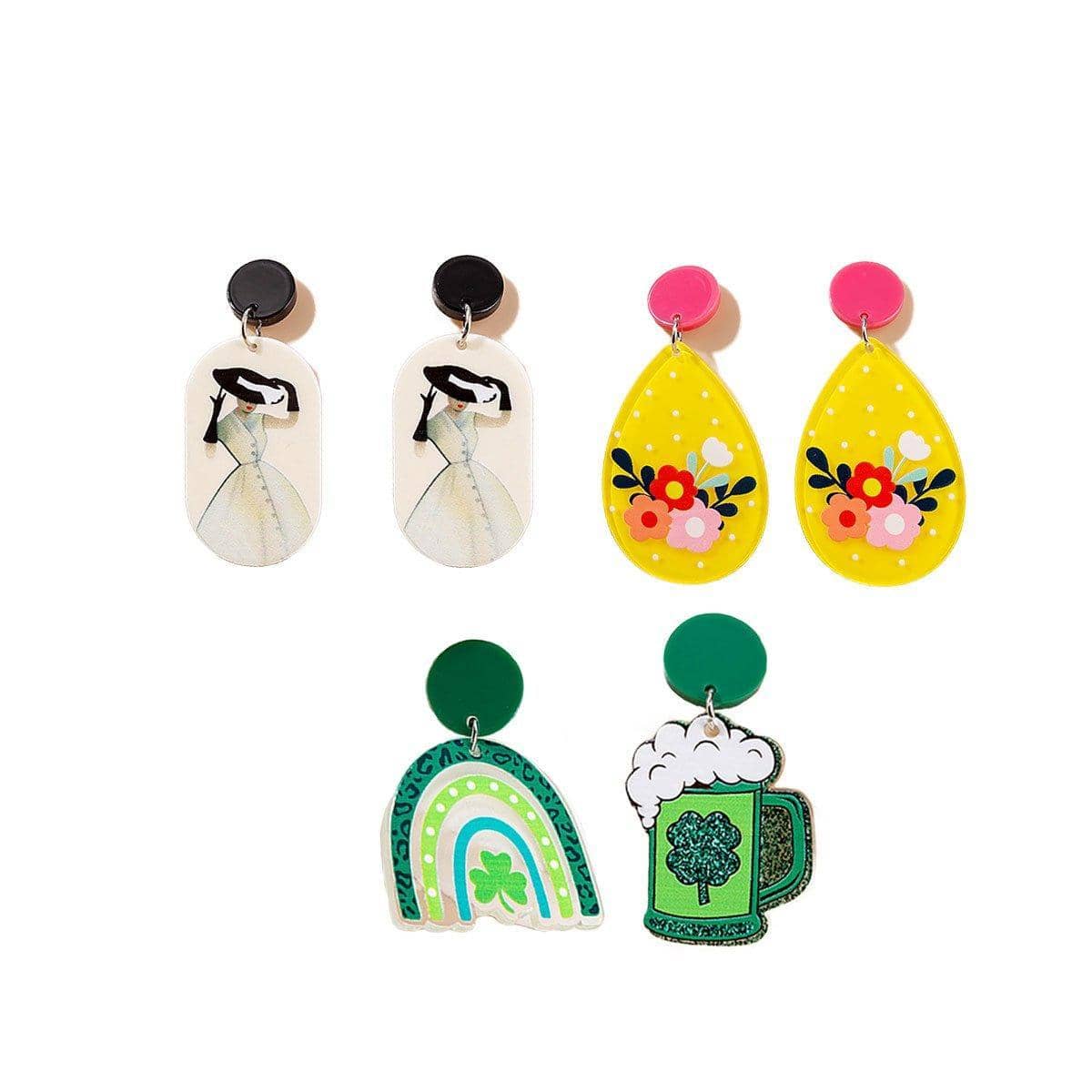 Geometric Acrylic Stud Earrings - Yellow - view 3