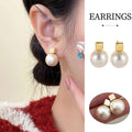 Geometric Gold Stud Earrings with Imitation Pearls for Women Daily Wear