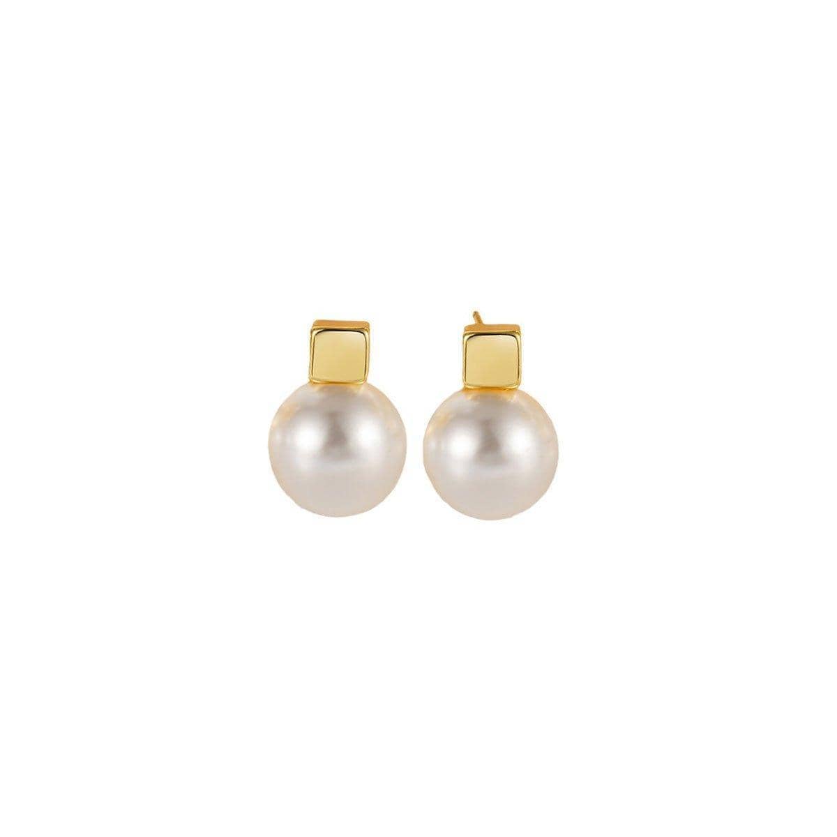 Geometric Gold Stud Earrings with Imitation Pearls for Women Daily Wear - view 2
