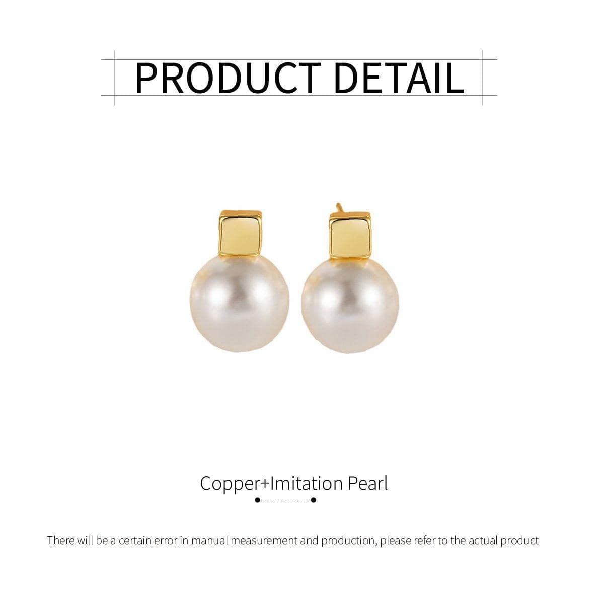 Geometric Gold Stud Earrings with Imitation Pearls for Women Daily Wear - view 3