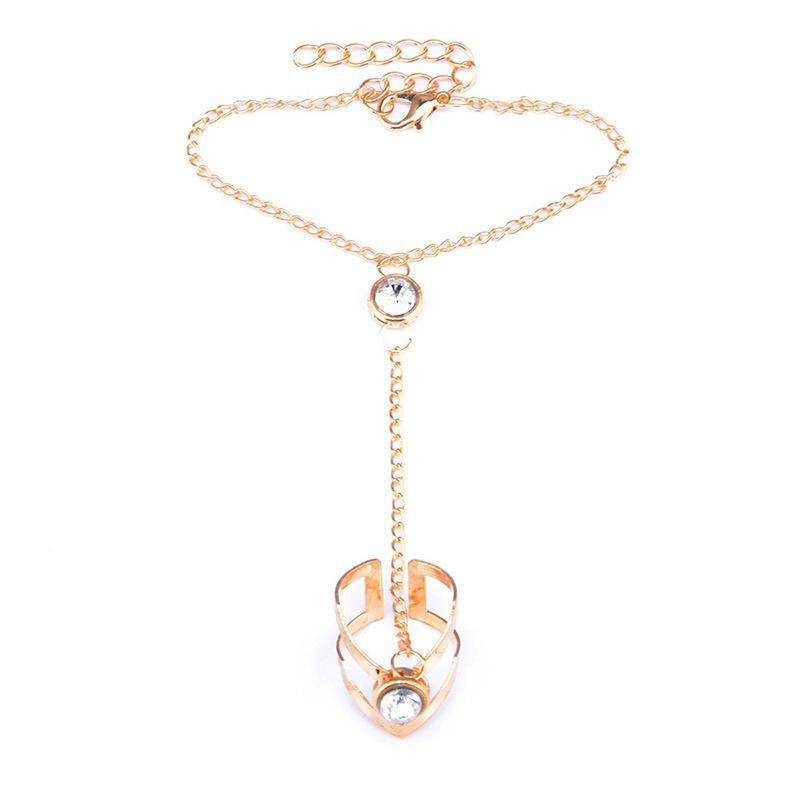 Geometric Hollow Arrow Ring Bracelet, Finger Chain - Gold