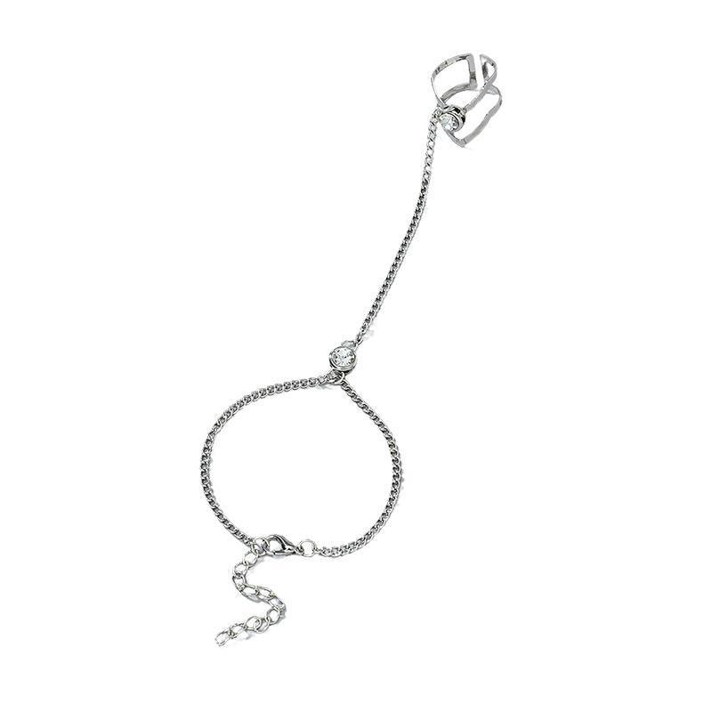 Geometric Hollow Arrow Ring Bracelet, Finger Chain - Silver