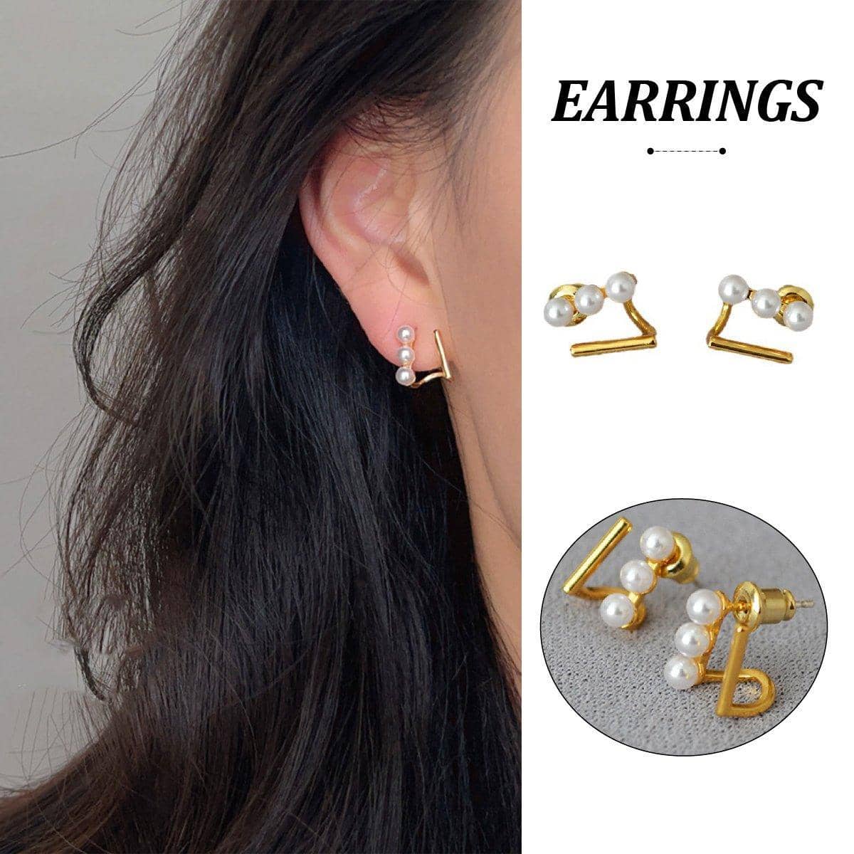 Geometric Pattern Stud Earrings with Pearl Accents for Girls and Women