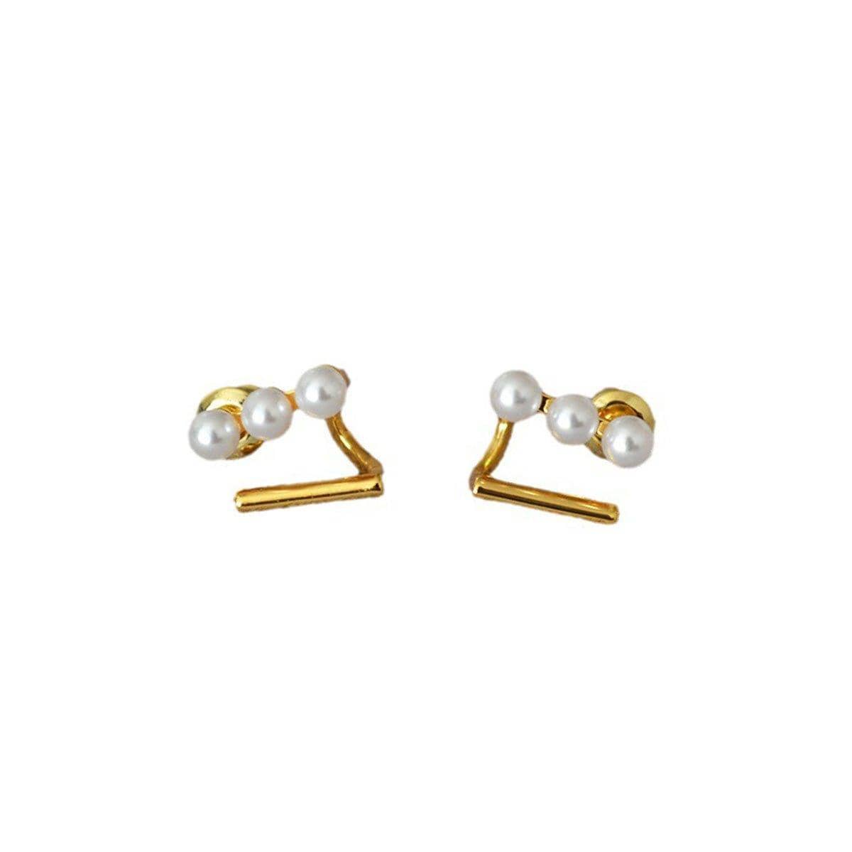 Geometric Pattern Stud Earrings with Pearl Accents for Girls and Women - view 2