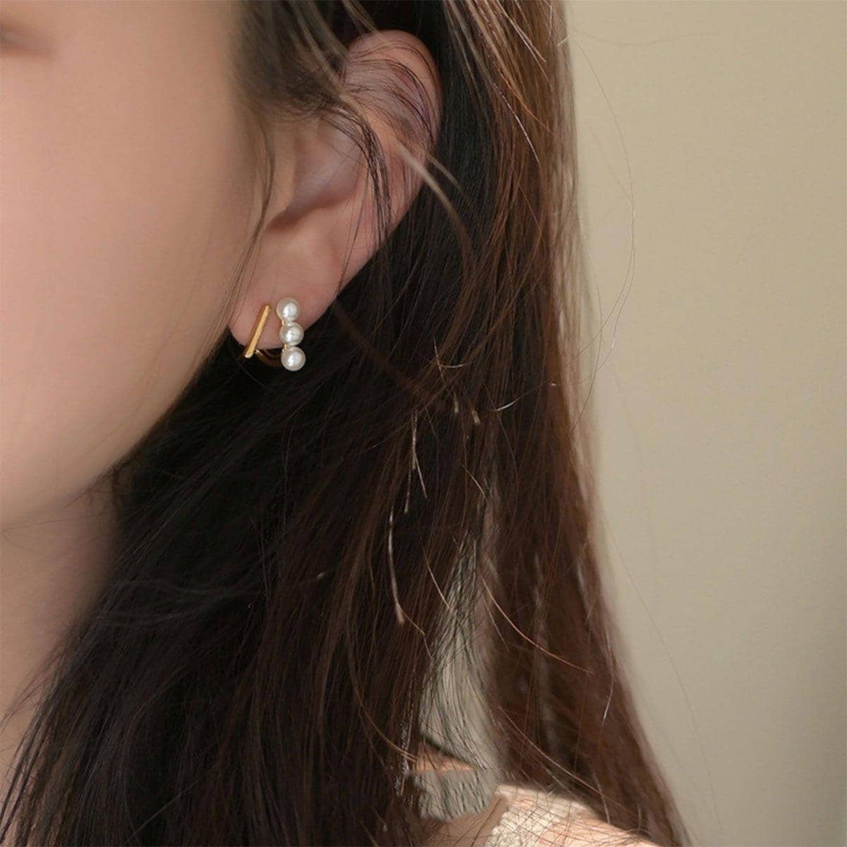 Geometric Pattern Stud Earrings with Pearl Accents for Girls and Women - view 4