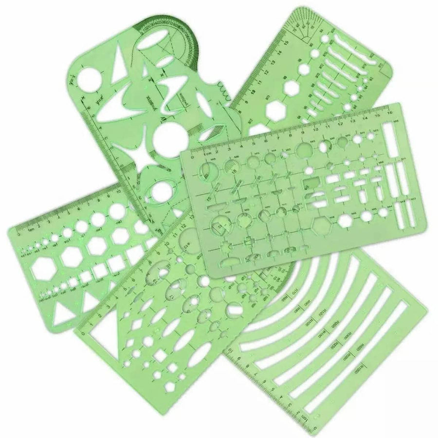 Geometric Template Ruler Stencil Set 11 Piece Plastic Measuring Tool - Green